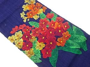 手織り真綿紬花葉模様織出し名古屋帯